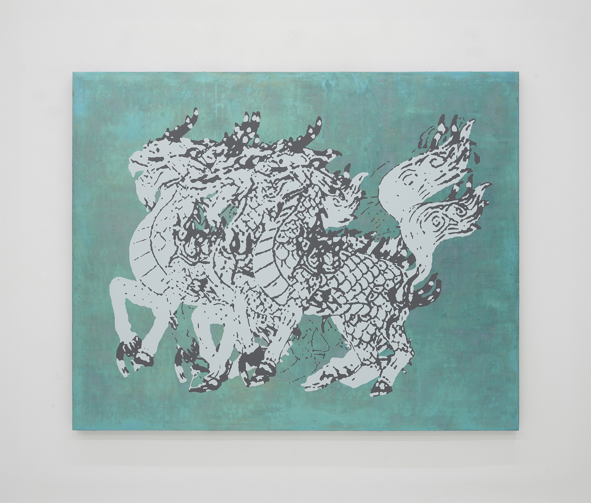 ランタンのオブジェ（麒麟）_Lantern-(Qilin)_2025,-effect-pigments-and-acrylic-on-canvas,-130.3x162cm_B